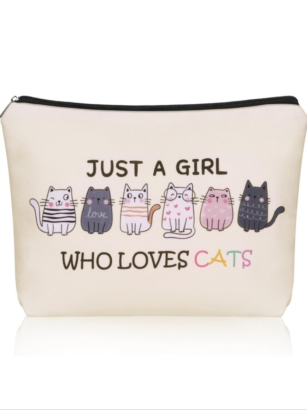 Just A Girl Who Loves Cats Cream Cat Print Pouch